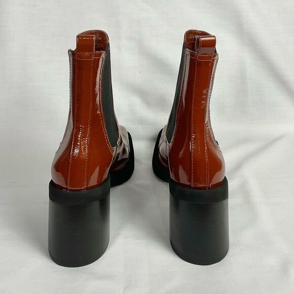 Gianni Bini Brown Booties Banks Crinkle Patent Square Toe Sz 6.5 NEW Double Gore - Picture 6 of 8